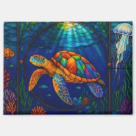 Imán Vibrant Stained Glass Sea Turtle Ocean Design