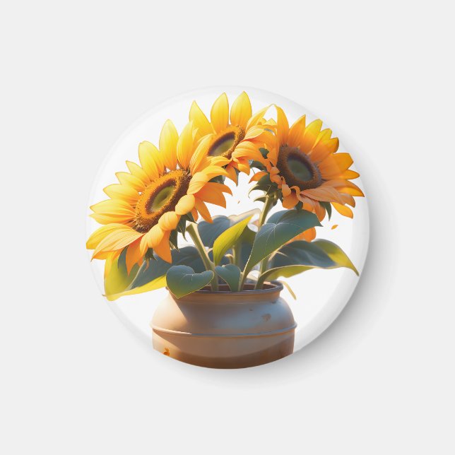 Imán Vibrant Sunflowers in a Rustic Pot (Frente)