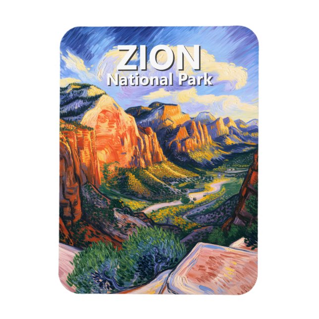Imán Vibrant Zion National Park Angels Landing Van Gogh (Vertical)