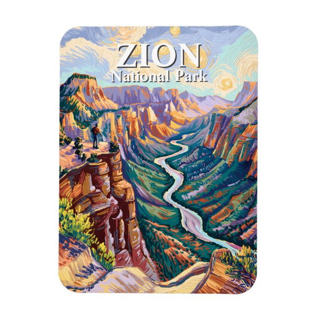 Imán Vibrant Zion National Park Canyon River Hiking Art (Vertical)
