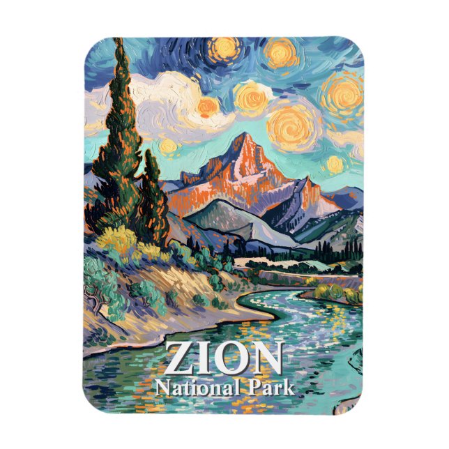 Imán Vibrant Zion River Sunset Retro Van Gogh Watchman (Vertical)