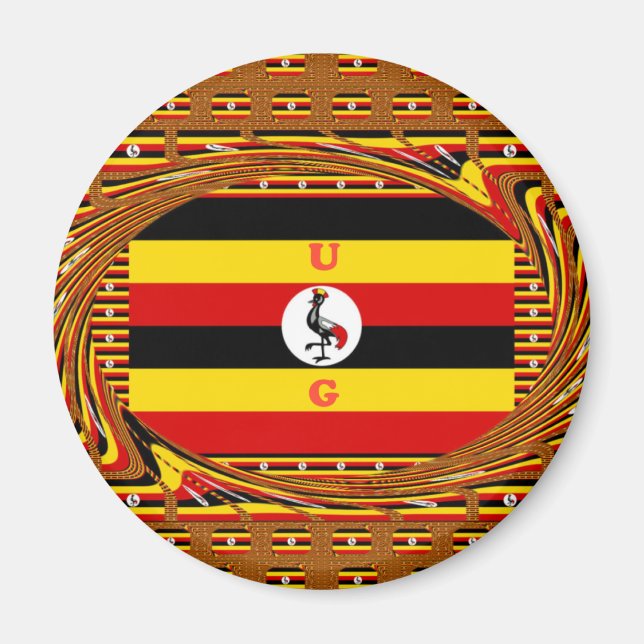 Imán Vibrante arte inspirado en la bandera de Uganda (Frente)