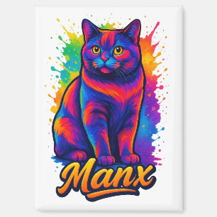 Imán Vibrante arte pop de gato de Manx - Colorida calle