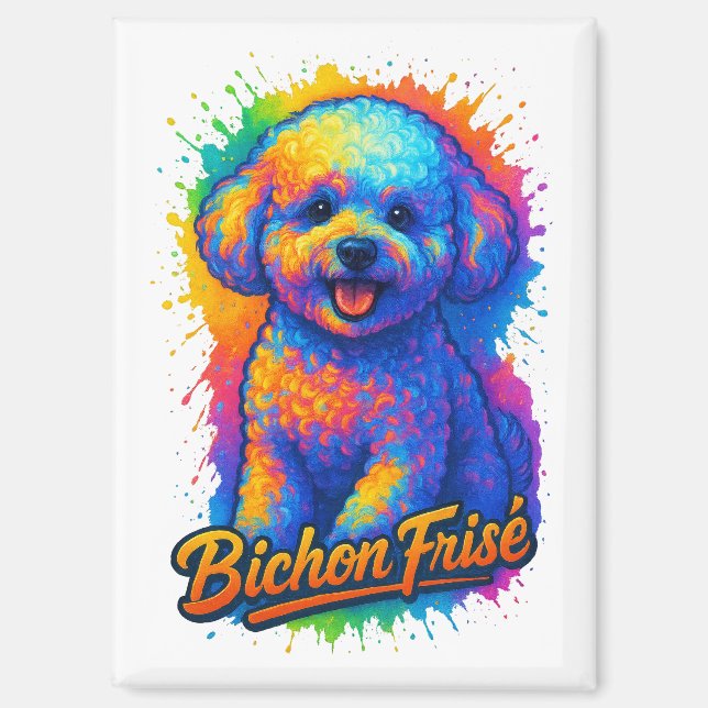 Imán Vibrante Bichon Frisé de Arte Pop (Anverso)