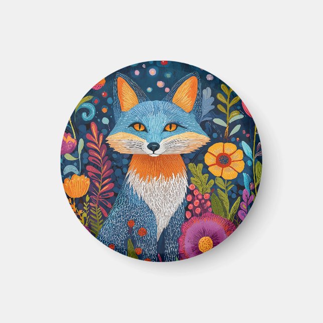 Imán Vibrante Fox Dot Art en medio de Lush Flora (Frente)
