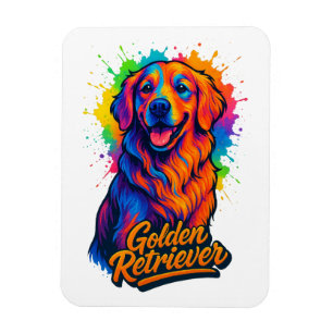 Imán Vibrante Golden Retriever Pop Art - Neon colorida