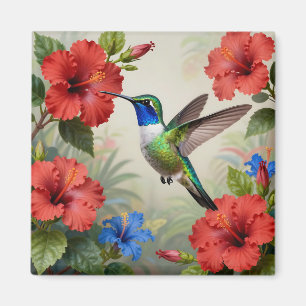Imán Vibrante Hibisco Floral de Colibrí