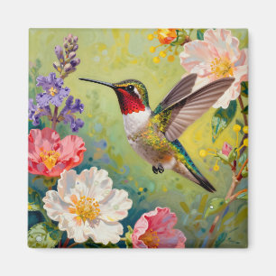 Imán Vibrante jardín floral de colibrí
