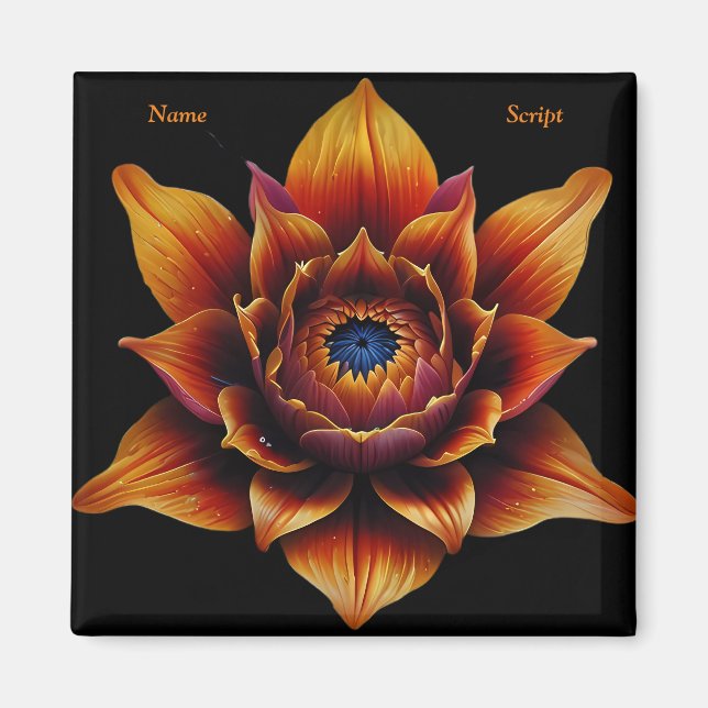 Imán Vibrante Naranja Flor Head Plant Arte Botánico (Frente)