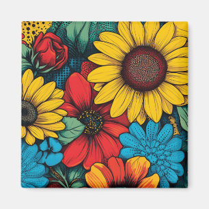 Imán Vibrante Pop Art Floral Design con girasoles