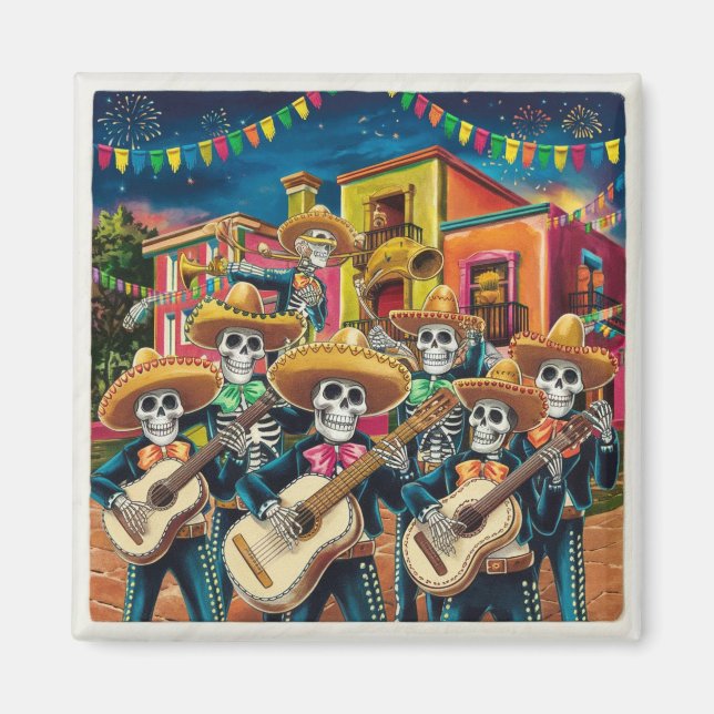 Imán Vibrante Skeleton Mariachi Band Día de Los muertos (Frente)