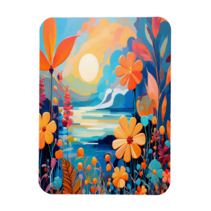 Imán Vibrante Sunset Floral Paisaje Natural Arte