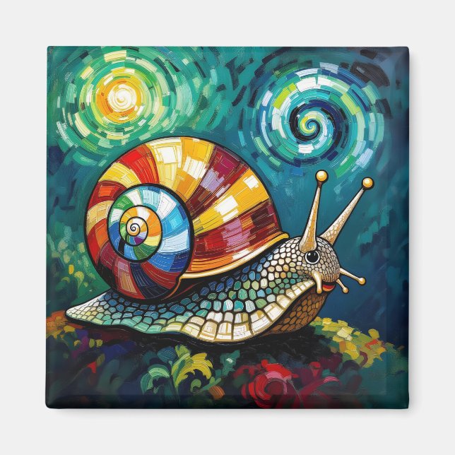 Imán Vibrantly Colorful Impasto Whimsical Snail (Frente)