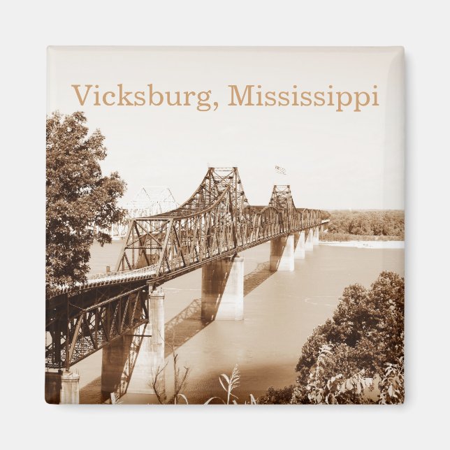 Imán Vicksburg MS River Bridge Sepia Tone de cobre (Frente)