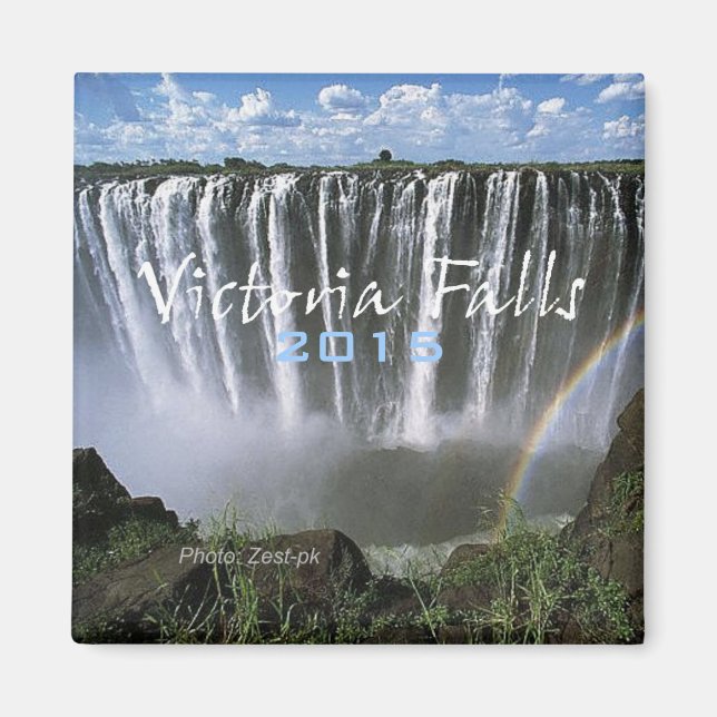 Imán Victoria Falls Souvenir Fridge Magnet Change Año (Frente)