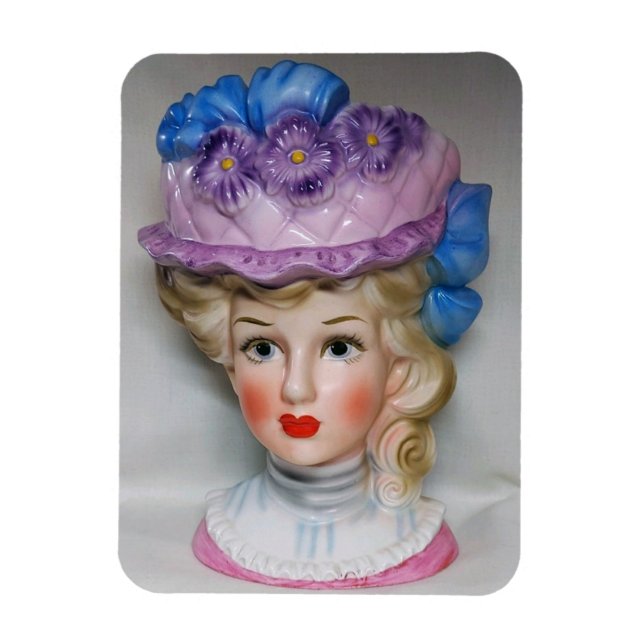 Imán Victoriana Lady Head Vase Pink & Purple Floral Gor (Vertical)
