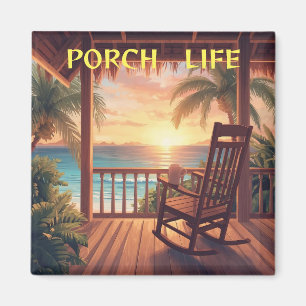 Imán vida en el porche de Jamaica al atardecer
