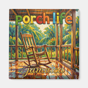 Imán Vida en el porche de Jamaica día lluvioso