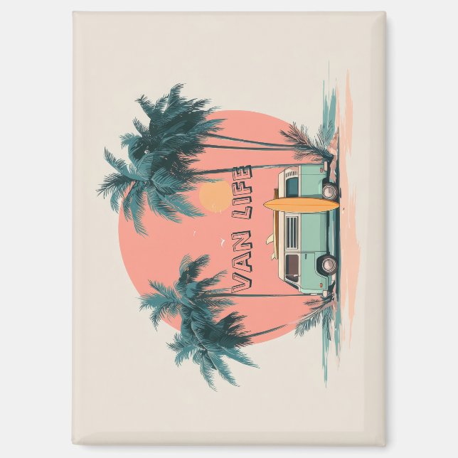 Imán Vida en Furgoneta – Arte Retro de Campamento de Pl (Anverso)