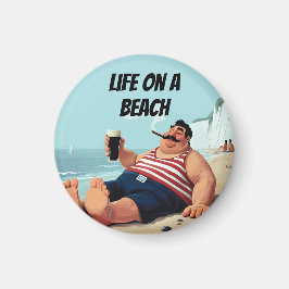 Imán Vida en la playa, hombre fumando cigarro y cerveza