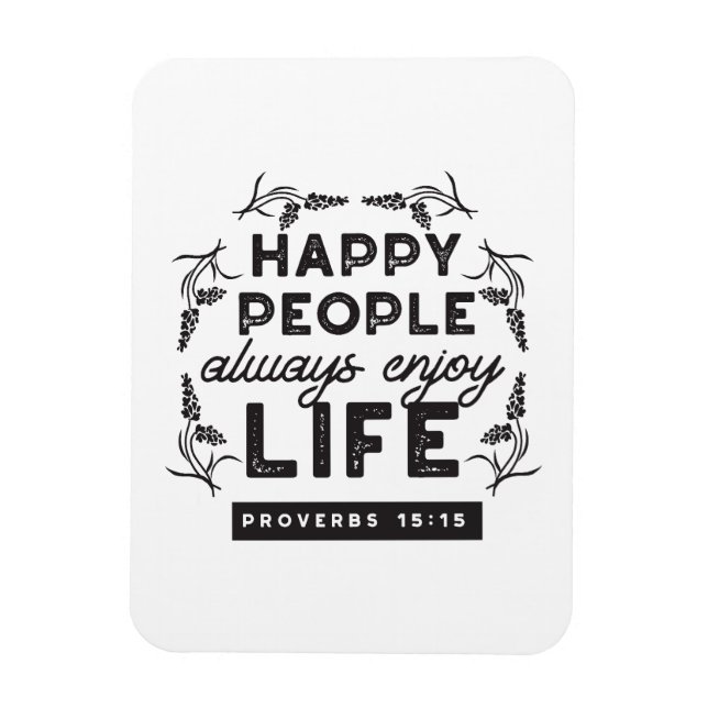 Imán Vida Feliz con Fe – Proverbios 15:15 Arte (Vertical)