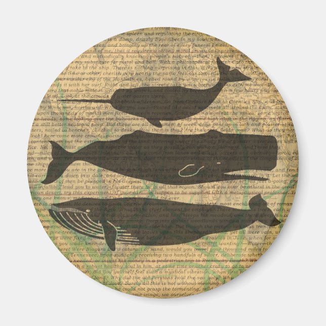 Imán Vida marina náutica de ballena antigua (Frente)