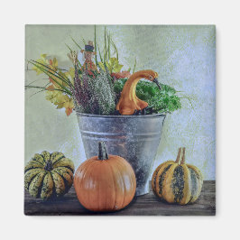 Imán Vida residual del otoño con calabazas, flores