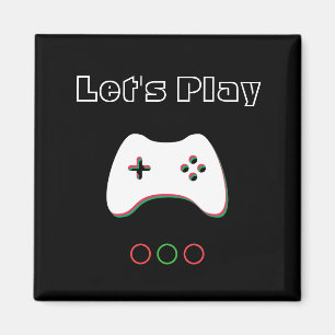 Imán Video Game Controller, Let's Play, Red & Green Art