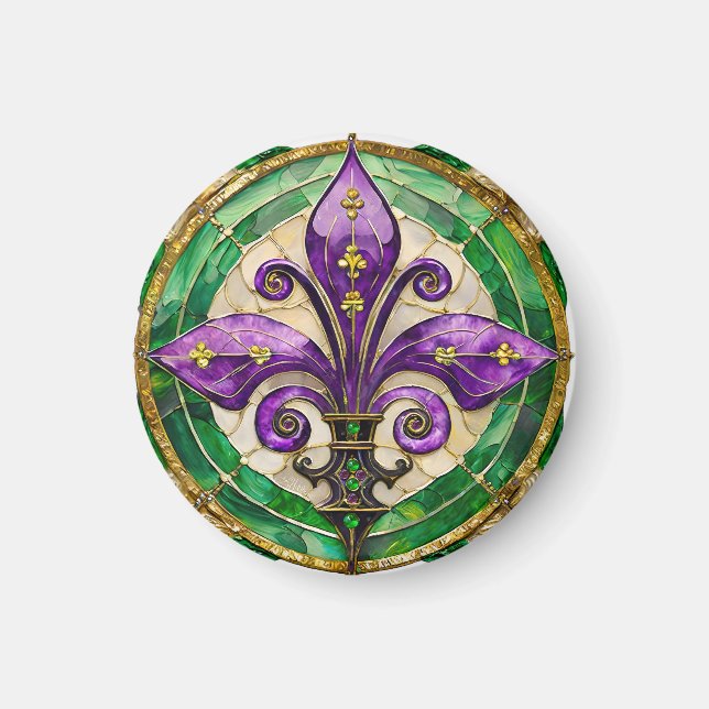 Imán Vidriera de Mardi Gras Fleur de lis (Frente)