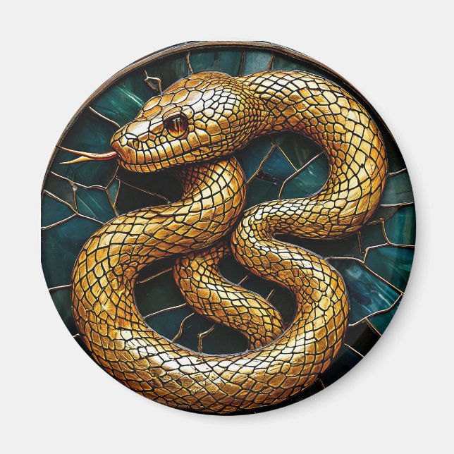 Imán Vidrio emplomado de serpiente dorada (Frente)