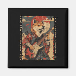 Imán Vieja obra de arte japonesa Perro Samurai Jugando