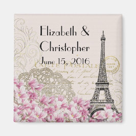 Imán Vieja Torre Eiffel y Boda de flores rosadas