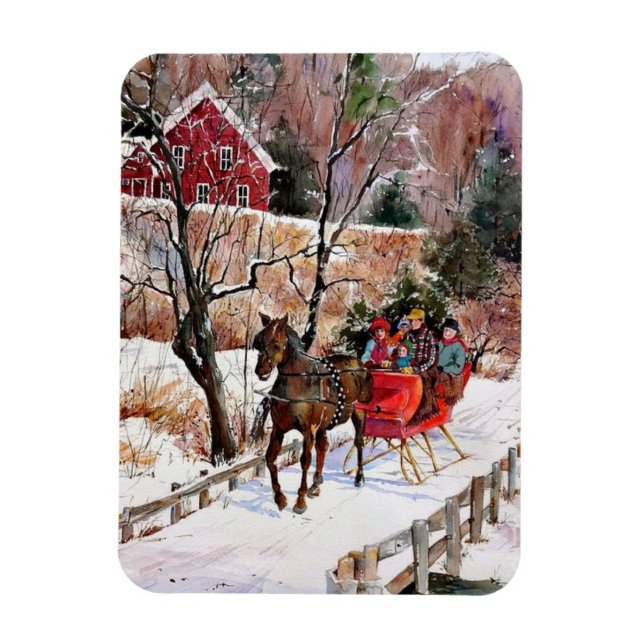 Imán Viejo caballo de invierno y esquisto en la nieve (Vertical)