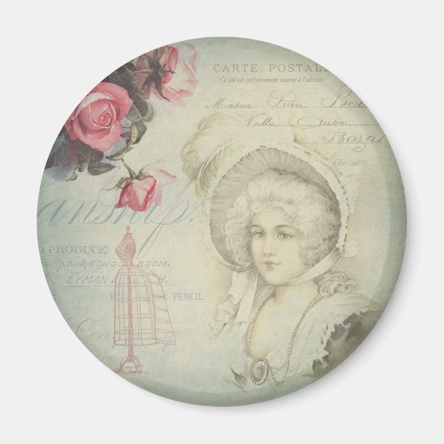 Imán Viejo Collage de la Mujer Francesa Rosa Rosa Vesti (Frente)