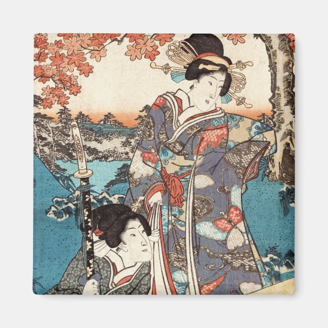 Imán Viejo pergamino ukiyo-e geisha japonés de Guay (Frente)