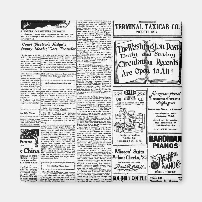 Imán Viejo periódico en blanco y negro, anuncio retro v (Frente)