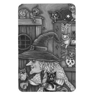 IMÁN VIEJO TESTIGO FELIZ CASA, GATS & OWL BLK/WHT HALLO