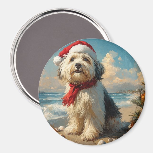 Imán Viejos Navidades de Sheepdog ingleses Vintage Beac (Anverso/Reverso)