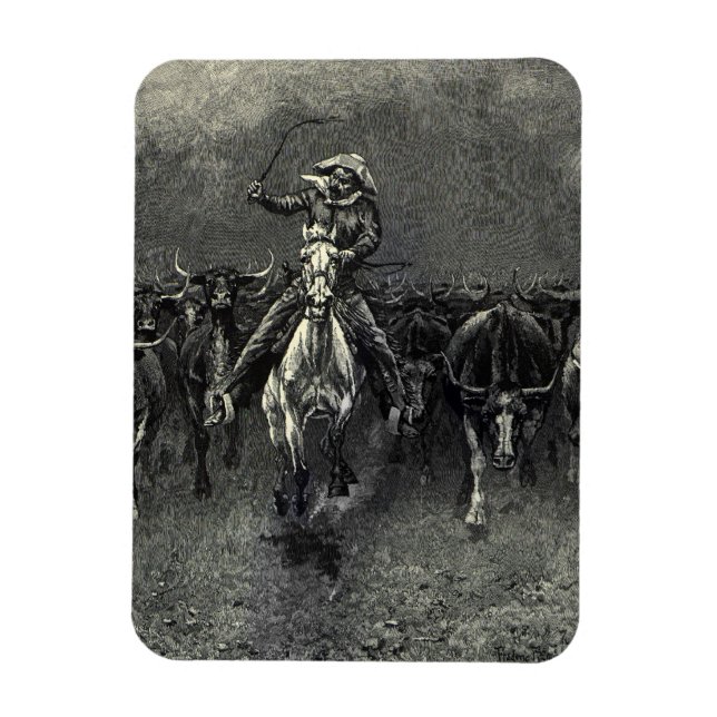 Imán Viejos Vaqueros, Una Estampida de Frederic Remingt (Vertical)