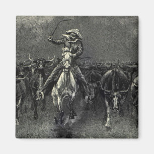 Imán Viejos Vaqueros, Una Estampida de Frederic Remingt