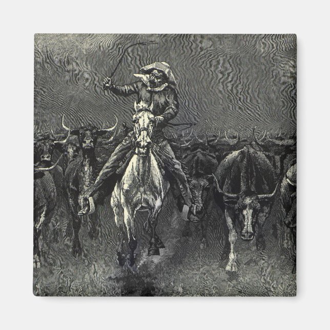 Imán Viejos Vaqueros, Una Estampida de Frederic Remingt (Frente)