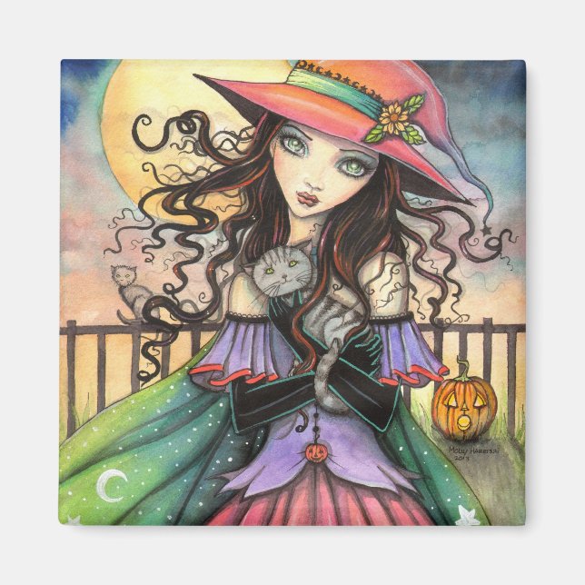 Imán Vientos de Arte Fantástico de Bruja de Halloween (Frente)