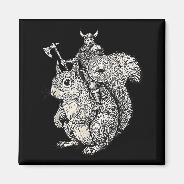 Imán Viking Riding Squirrel Funny Warrior Art  (Frente)