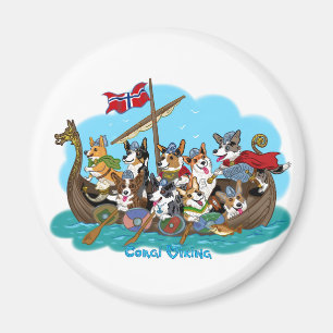 Imán Vikingship lleno de Corgis