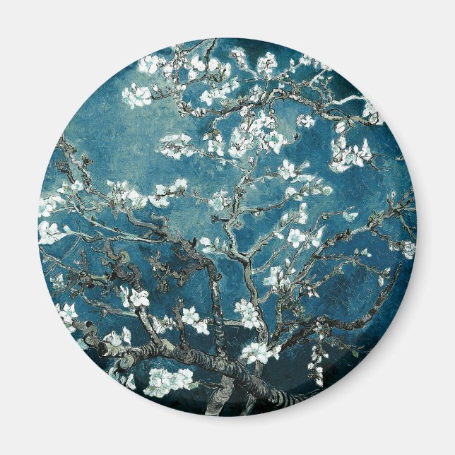 Imán Vincent Van Gogh Almond Blossoms Oscuro Verde azul (Frente)