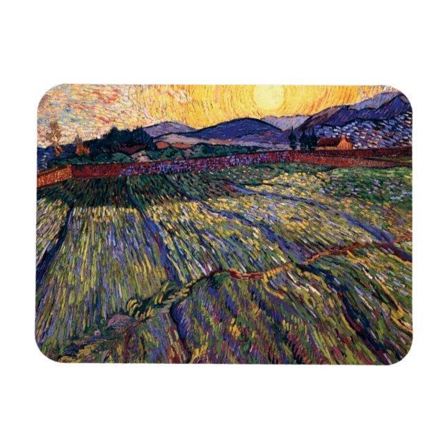 Imán Vincent Van Gogh - Campo cercado con sol naciente (Horizontal)