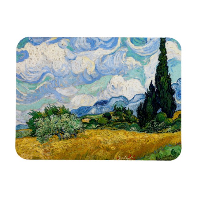 Imán Vincent Van Gogh - Campo de trigo con cipreses (Horizontal)