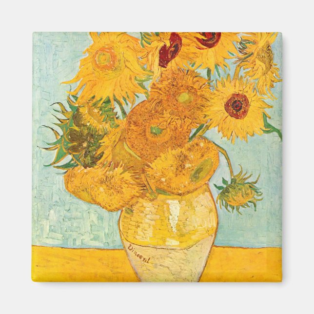 Imán Vincent Van Gogh Doce girasoles en un arte de enve (Frente)