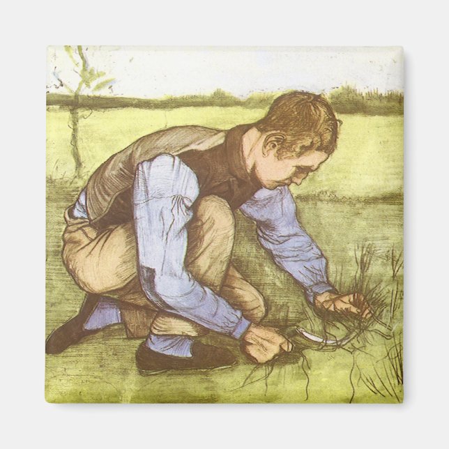 Imán Vincent van Gogh - Muchacho cortando hierba con ho (Frente)