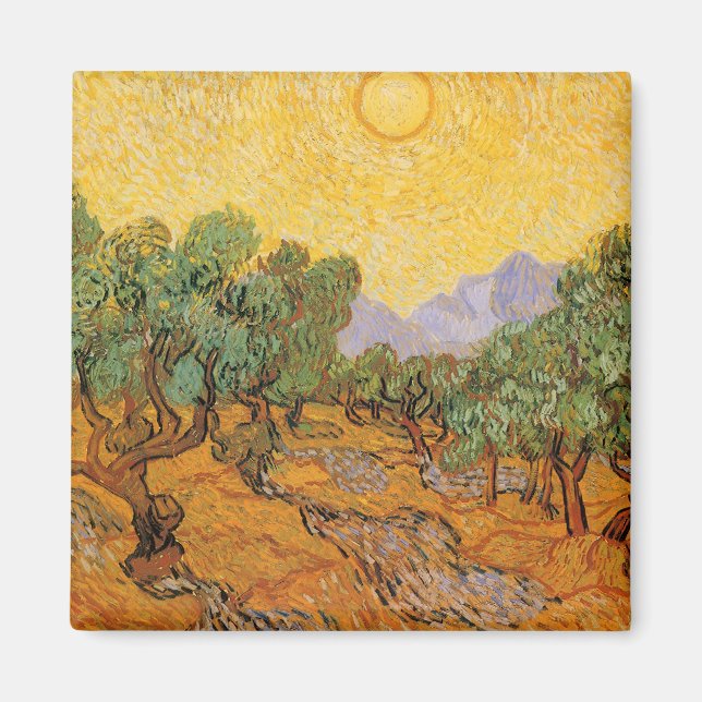 Imán Vincent van Gogh - Olivos, cielo amarillo y sol (Frente)